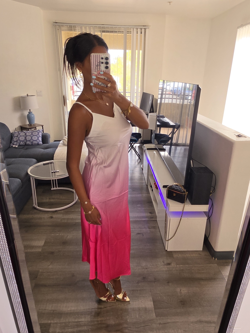 Pink Ombre Slip Dress Satin - Picture 11 of 16